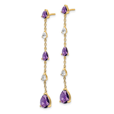 14K Amethyst and White Topaz Dangle Earrings