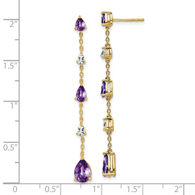 14K Amethyst and White Topaz Dangle Earrings