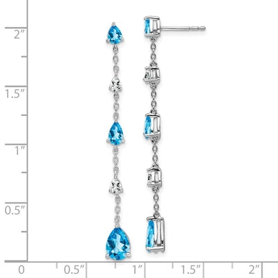 14K White Gold Blue Topaz and White Topaz Dangle Earrings