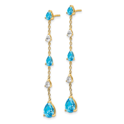 14K Blue Topaz and White Topaz Dangle Earrings