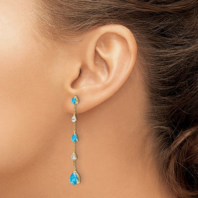14K Blue Topaz and White Topaz Dangle Earrings