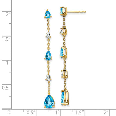 14K Blue Topaz and White Topaz Dangle Earrings