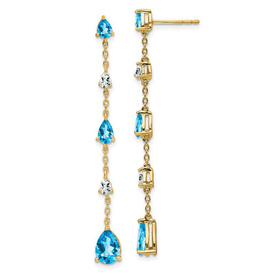 14K Blue Topaz and White Topaz Dangle Earrings
