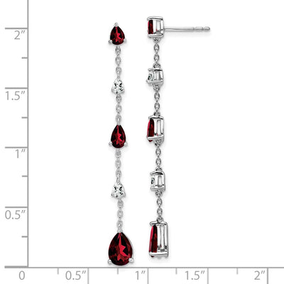 14K White Gold Garnet and White Topaz Dangle Earrings