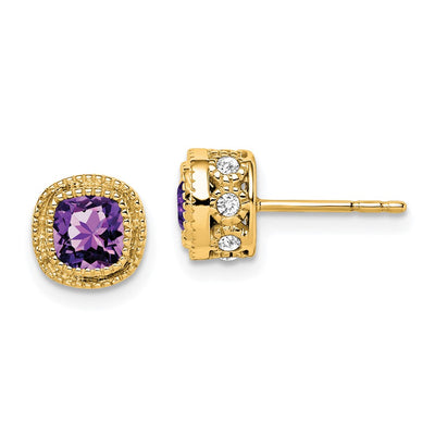14K Cushion Amethyst and Diamond Earrings