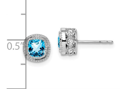 14k White Gold Cushion Blue Topaz and Diamond Earrings (Style EM7092-BT-019-WA)