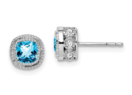 14k White Gold Cushion Blue Topaz and Diamond Earrings (Style EM7092-BT-019-WA)