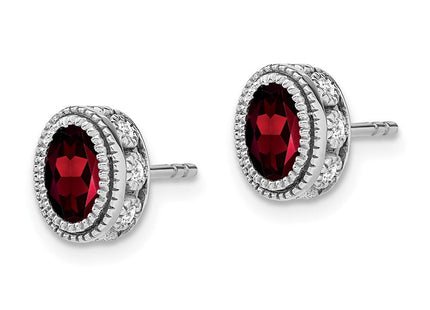 14k White Gold Oval Garnet and Diamond Earrings (Style EM7093-GA-019-WA)