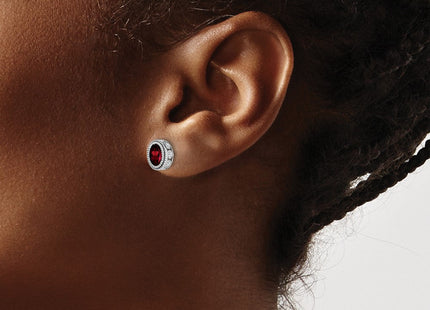 14k White Gold Oval Garnet and Diamond Earrings (Style EM7093-GA-019-WA)