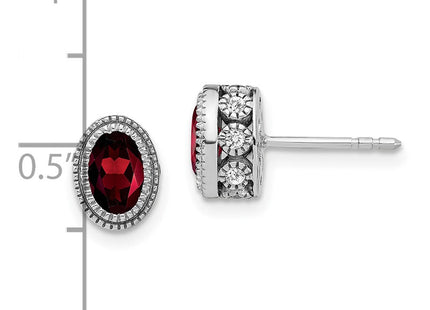 14k White Gold Oval Garnet and Diamond Earrings (Style EM7093-GA-019-WA)