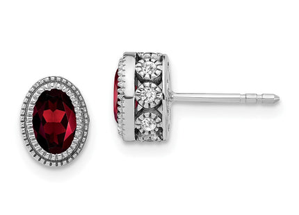14k White Gold Oval Garnet and Diamond Earrings (Style EM7093-GA-019-WA)