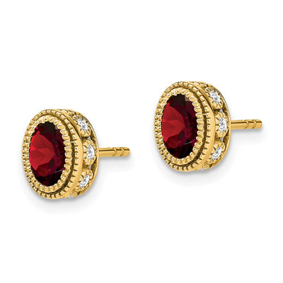 14K Oval Garnet and Diamond Earrings
