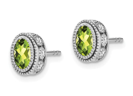 14k White Gold Oval Peridot and Diamond Earrings (Style EM7093-PE-019-WA)