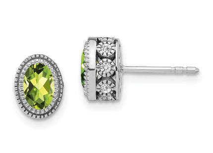 14k White Gold Oval Peridot and Diamond Earrings (Style EM7093-PE-019-WA)
