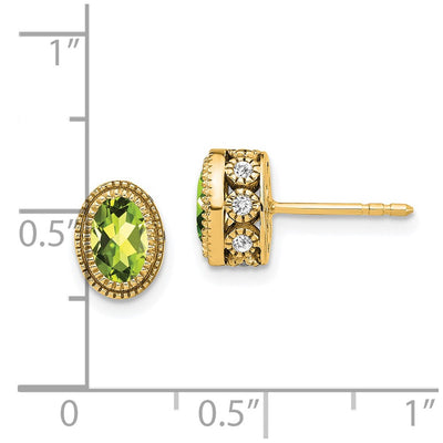 14K Oval Peridot and Diamond Earrings