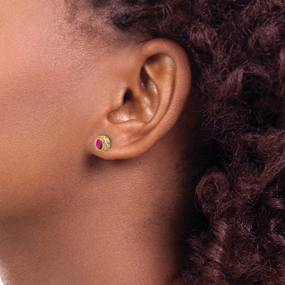 14K Ruby and Diamond Earrings, 9 x 6.4mm