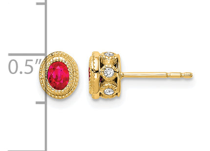 14k Ruby and Diamond Earrings, 9 x 6.4mm