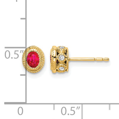 14K Ruby and Diamond Earrings, 9 x 6.4mm