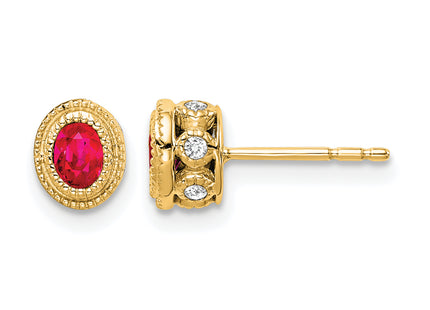 14k Ruby and Diamond Earrings, 9 x 6.4mm