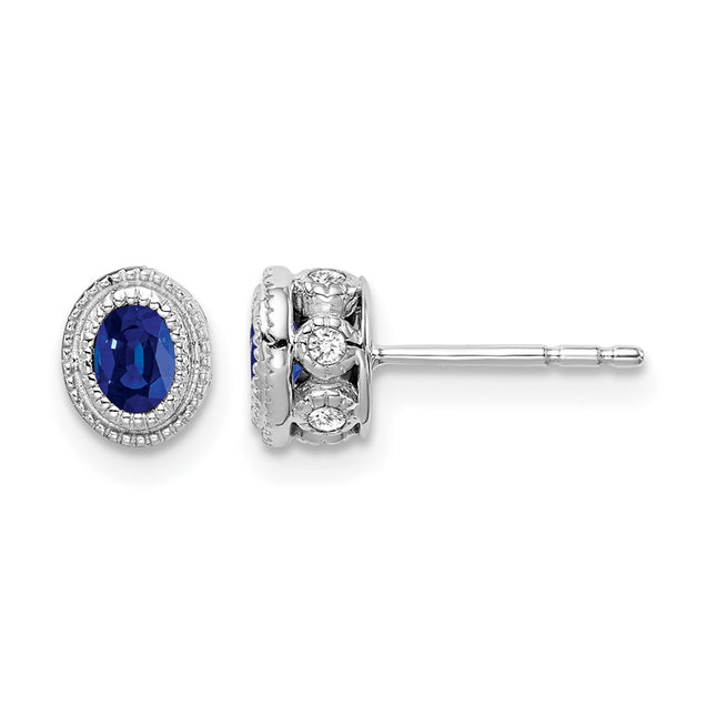 14k White Gold Sapphire and Diamond Earrings, 9 x 6.4mm