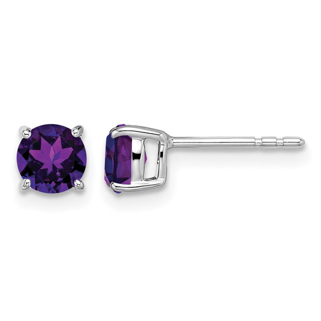 14k White Gold Round Amethyst Earrings, 5.2 x 5.2mm