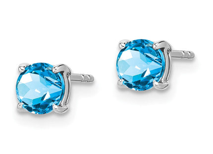 14k White Gold Round Blue Topaz Earrings (Style EM7097-BT-W)