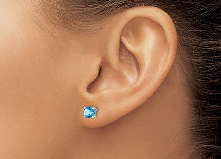 14k White Gold Round Blue Topaz Earrings (Style EM7097-BT-W)