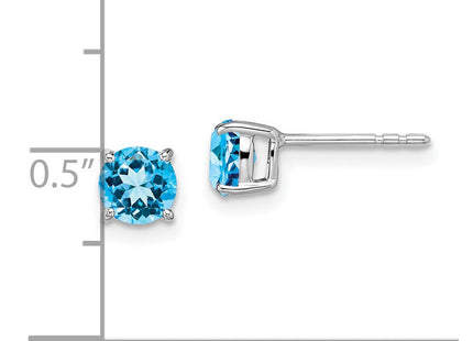 14k White Gold Round Blue Topaz Earrings (Style EM7097-BT-W)