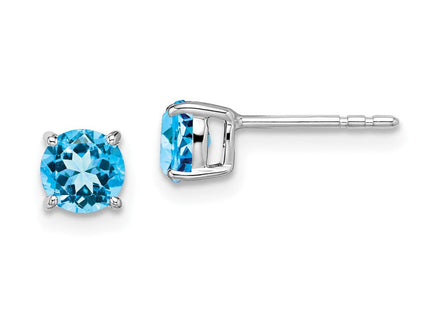 14k White Gold Round Blue Topaz Earrings (Style EM7097-BT-W)