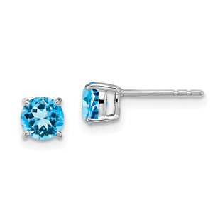 14k White Gold Round Blue Topaz Earrings (Style EM7097-BT-W)