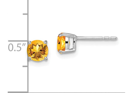 14k White Gold Round Citrine Earrings (Style EM7097-CI-W)