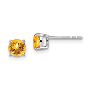 14k White Gold Round Citrine Earrings (Style EM7097-CI-W)