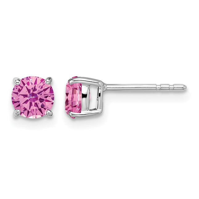 14k White Gold Round Created Pink Sapphire Earrings, 5.2 x 5.2mm