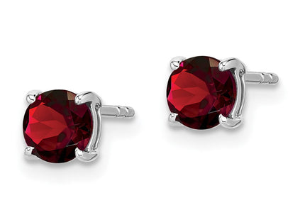 14k White Gold Round Garnet Earrings (Style EM7097)