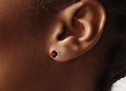 14k White Gold Round Garnet Earrings (Style EM7097)
