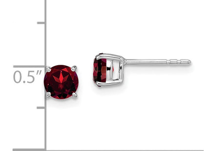 14k White Gold Round Garnet Earrings (Style EM7097)