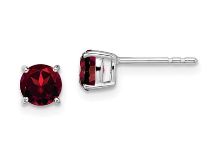 14k White Gold Round Garnet Earrings (Style EM7097)