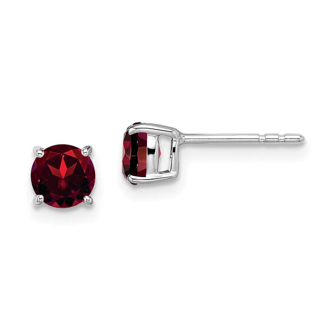14k White Gold Round Garnet Earrings, 5.2 x 5.2mm
