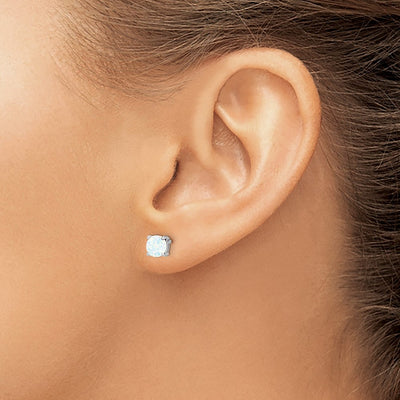 14K White Gold Round Created Opal Earrings