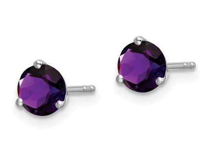 14k White Gold Round Amethyst Earrings (Style EM7098)