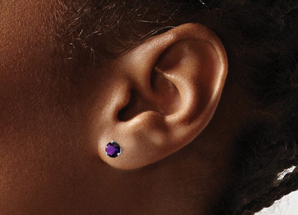 14k White Gold Round Amethyst Earrings (Style EM7098)
