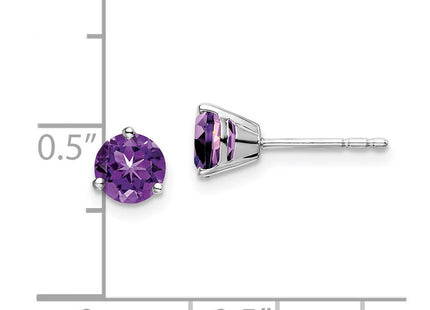 14k White Gold Round Amethyst Earrings (Style EM7098)