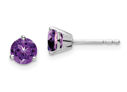 14k White Gold Round Amethyst Earrings (Style EM7098)