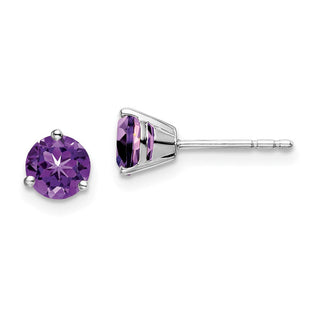 14k White Gold Round Amethyst Earrings (Style EM7098)