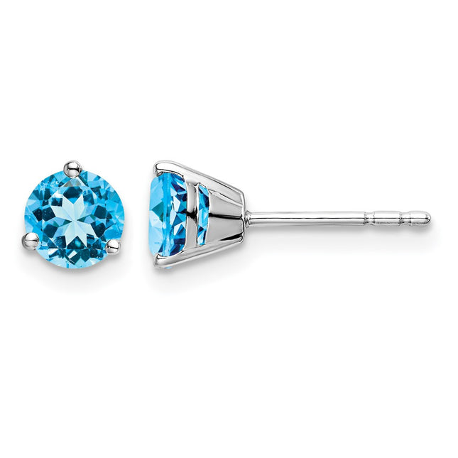 14k White Gold Round Blue Topaz Earrings, 5.4 x 5.4mm