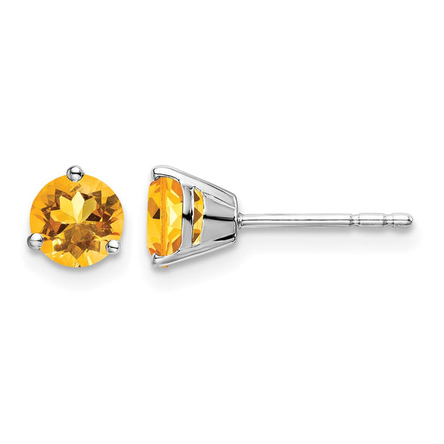 14k White Gold Round Citrine Earrings, 5.4 x 5.4mm