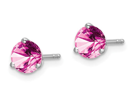 14k White Gold Round Created Pink Sapphire Earrings (Style EM7098-CPS-W)