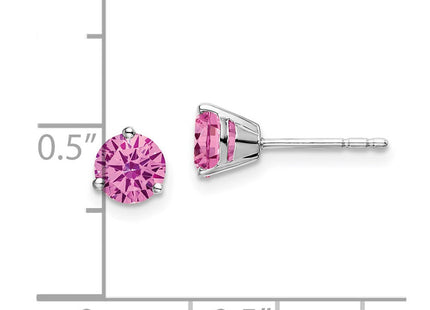 14k White Gold Round Created Pink Sapphire Earrings (Style EM7098-CPS-W)