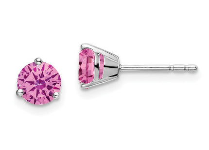 14k White Gold Round Created Pink Sapphire Earrings (Style EM7098-CPS-W)