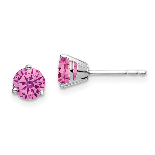 14k White Gold Round Created Pink Sapphire Earrings, 5.4 x 5.4mm